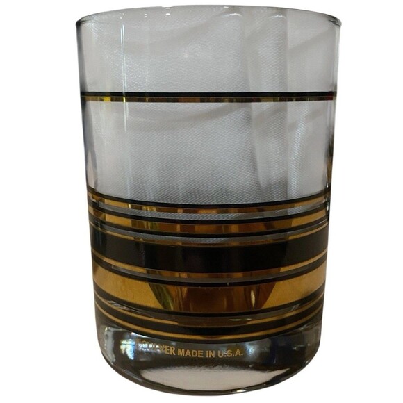 Set Culver Gold Black Stripe Glassware Glasses Vtg Mid Century MCM Highball USA - Picture 6 of 12
